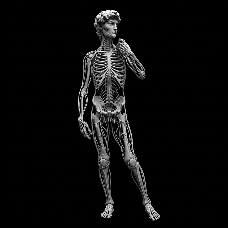 Detailed Human Nervous System Replica in Michelangelo's David Pose Detailed Human Nervous System Replica in Michelangelo's David Pose