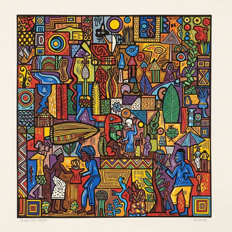 African Printmaking in Nigerian Art Style