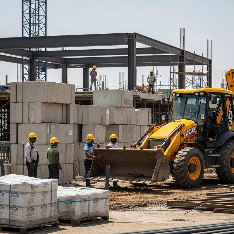 Massive JCB Machine Working on Construction Site Massive JCB Machine Working on Construction Site