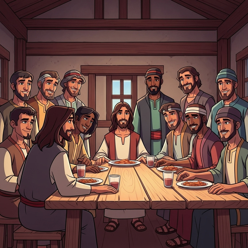 Supper of Jesus with the Apostles in Animated Style Supper of Jesus with the Apostles in Animated Style