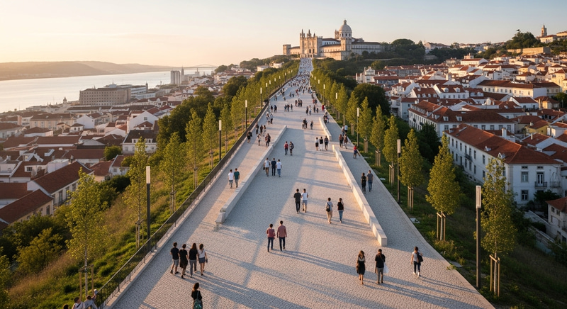 Tranquil Urban Oasis Overlooking Historic Lisbon | Aerial View Tranquil Urban Oasis Overlooking Historic Lisbon | Aerial View