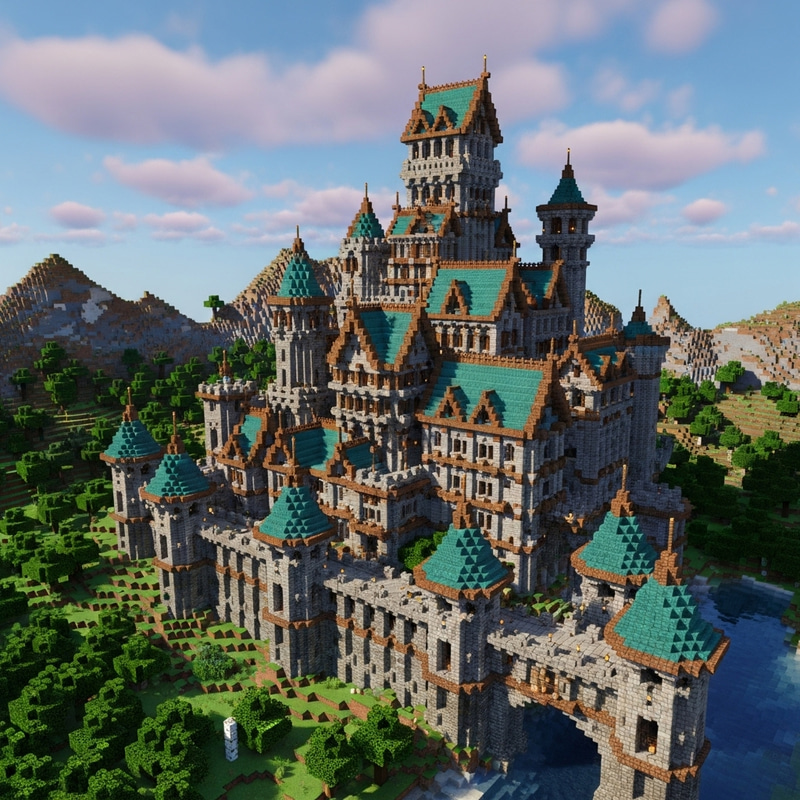 Captivating Large Castle with Modern Medieval Walls in Minecraft 1.20 Captivating Large Castle with Modern Medieval Walls in Minecraft 1.20