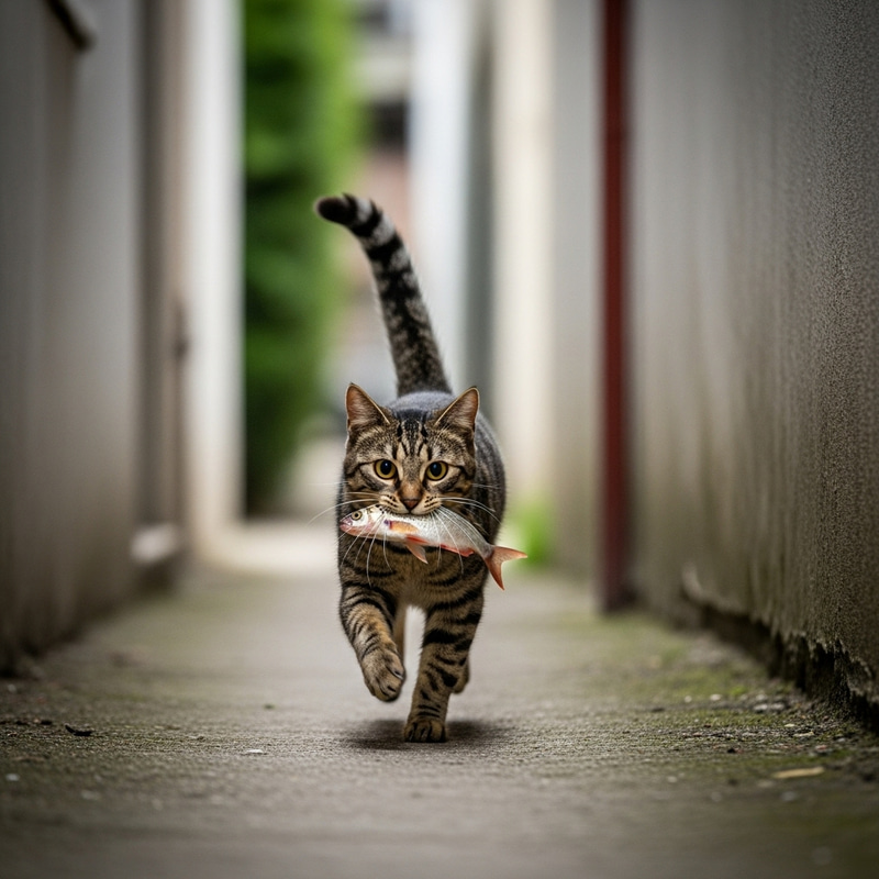 Striped Cat Dashing to Narrow Alley | Fresh Catch Striped Cat Dashing to Narrow Alley | Fresh Catch