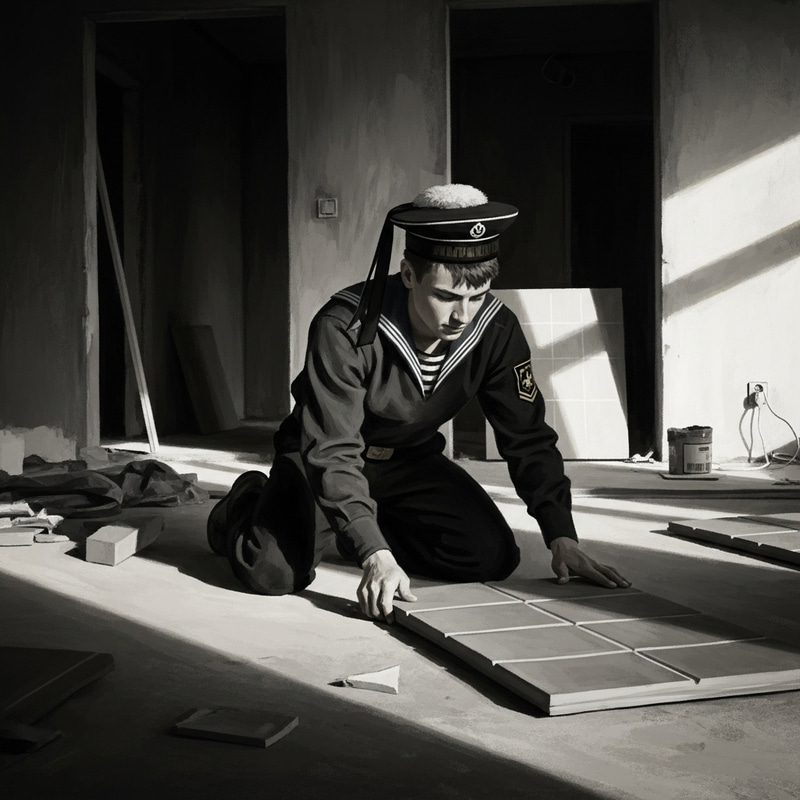 Vintage Russian Sailor Builder: Renovating Apartment Scene Vintage Russian Sailor Builder: Renovating Apartment Scene