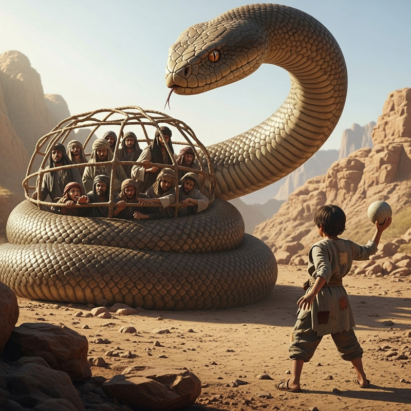Brave Boy Saves People from Massive Snake in Pre-Islamic Times