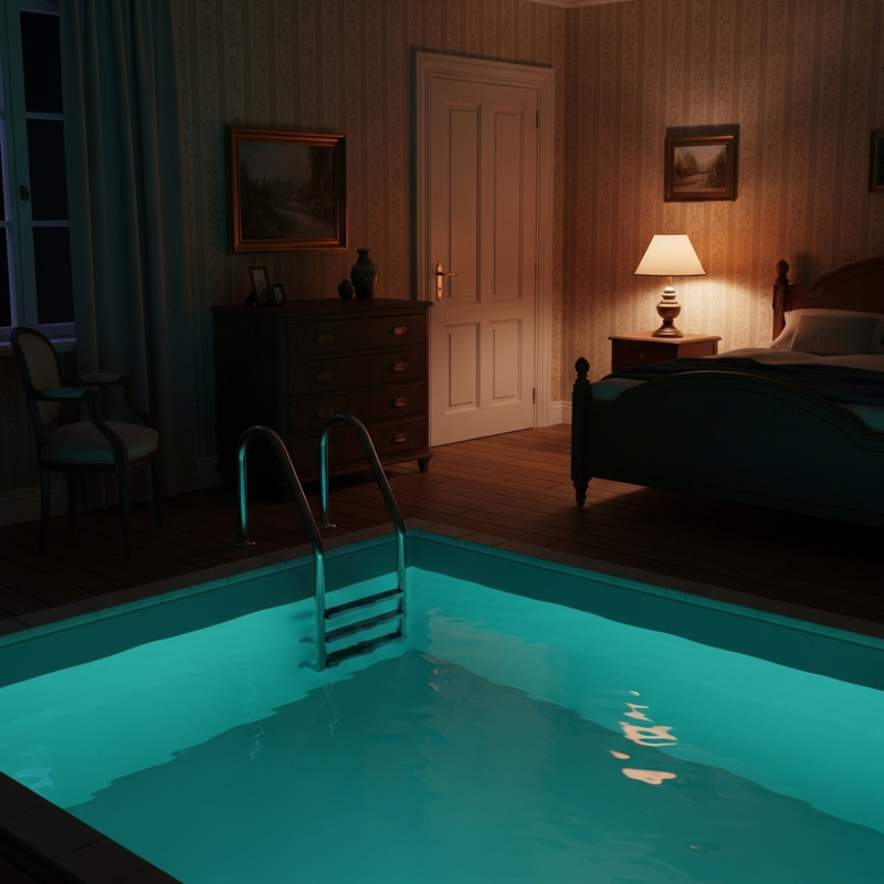 Cozy Turquoise Swimming Pool in Traditional Bedroom