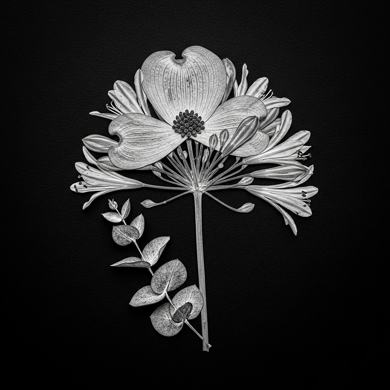 Botanical Chimera: Intricately Pressed Flower in Monochrome Botanical Chimera: Intricately Pressed Flower in Monochrome