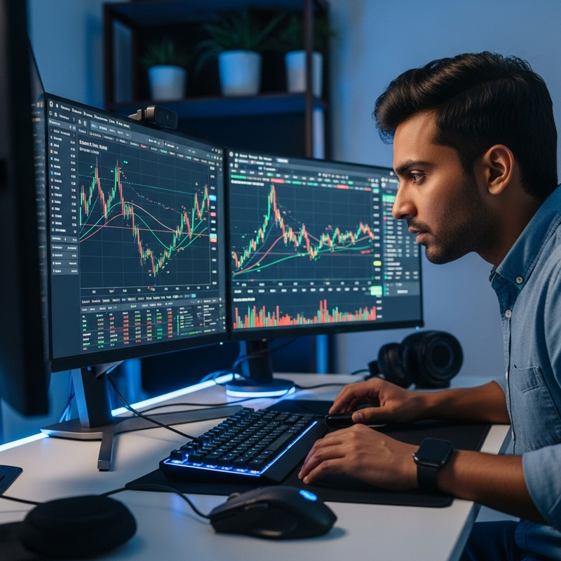 32-Year-Old South Asian Man Analyzing Full HD Bitcoin Chart | Professional Dashboard 32-Year-Old South Asian Man Analyzing Full HD Bitcoin Chart | Professional Dashboard