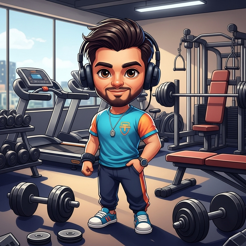 Friendly Cartoon Personal Trainer in a Gym Friendly Cartoon Personal Trainer in a Gym