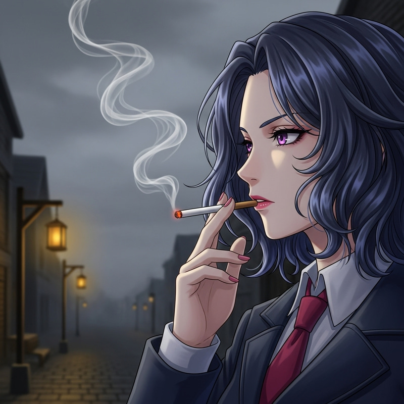 Anime Girl Smoking Cigarette in Digital Art
