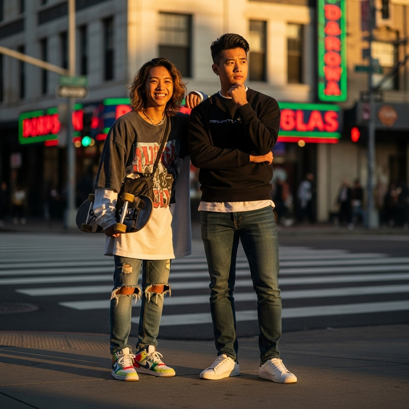 Jungkook and Suga: Stylish Asian Friends in Urban Fashion