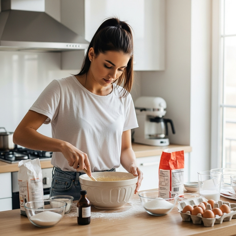 Baking a Cake with Ariana Grande: Modern Kitchen Scene Baking a Cake with Ariana Grande: Modern Kitchen Scene