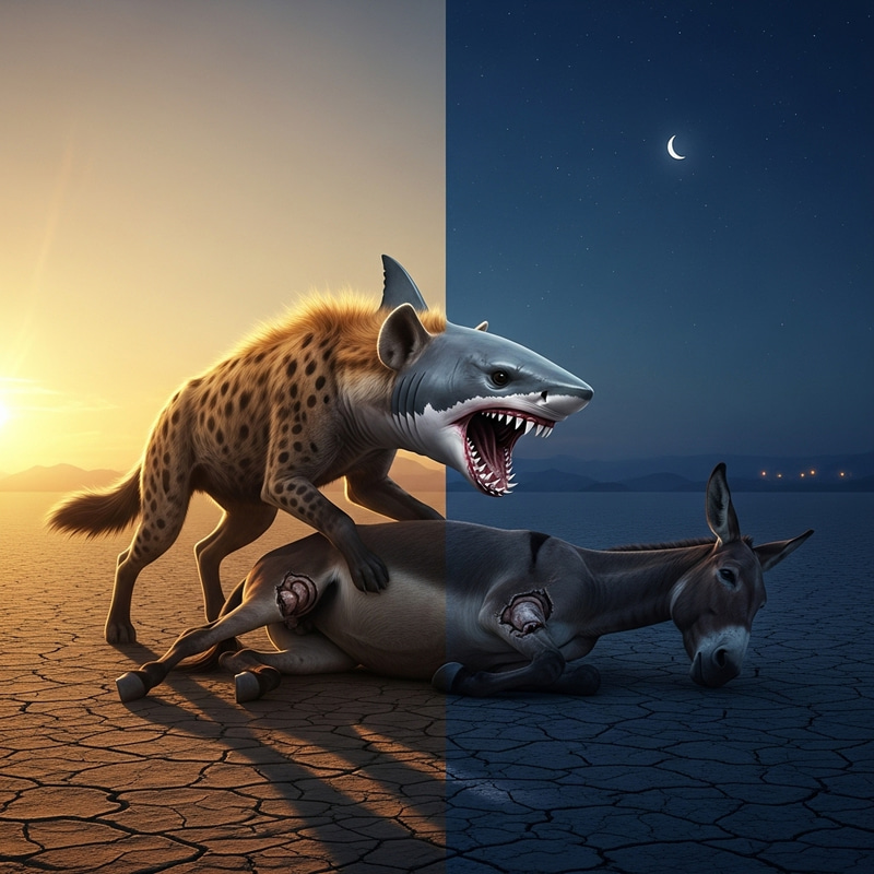 Hyena with Shark's Head Tormenting a Legless Mule Day and Night