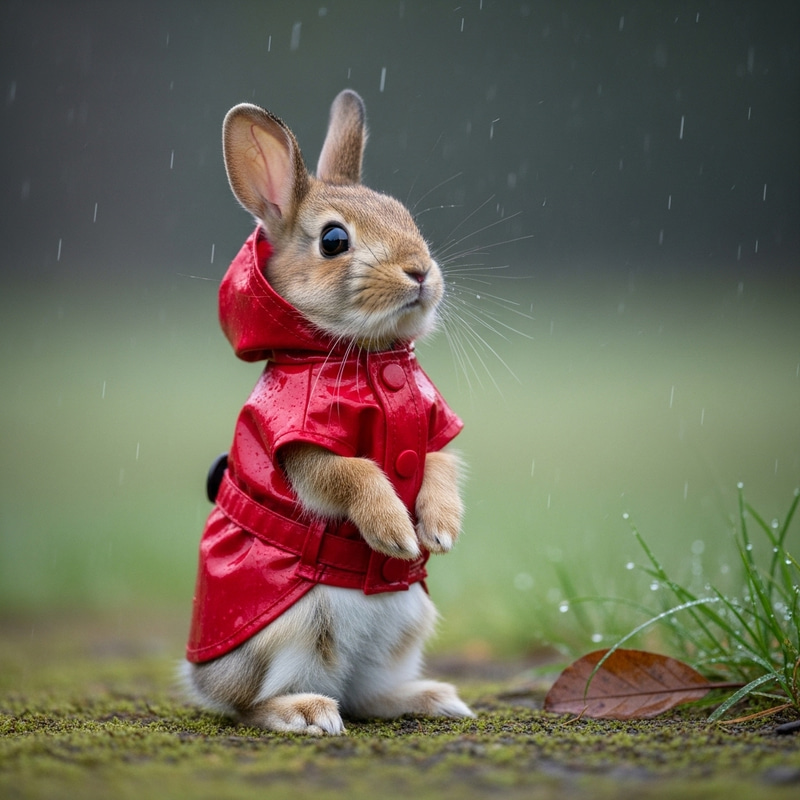 Adorable Rabbit in Red Raincoat | Ready for Rainy Adventures