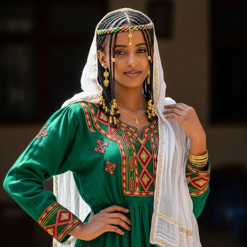 Beautiful Eritrean Girl in Traditional Habesha Attire Beautiful Eritrean Girl in Traditional Habesha Attire