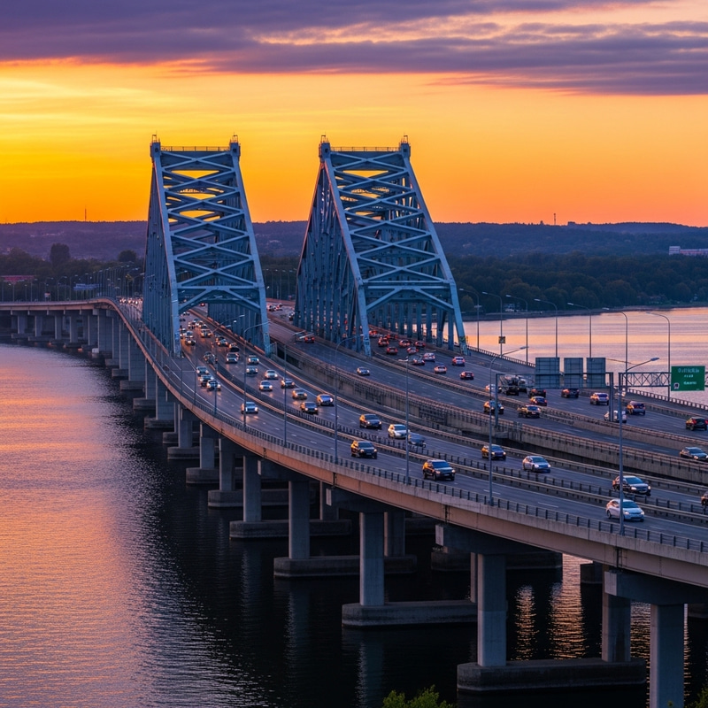Spectacular Highway Bridge At Sunset