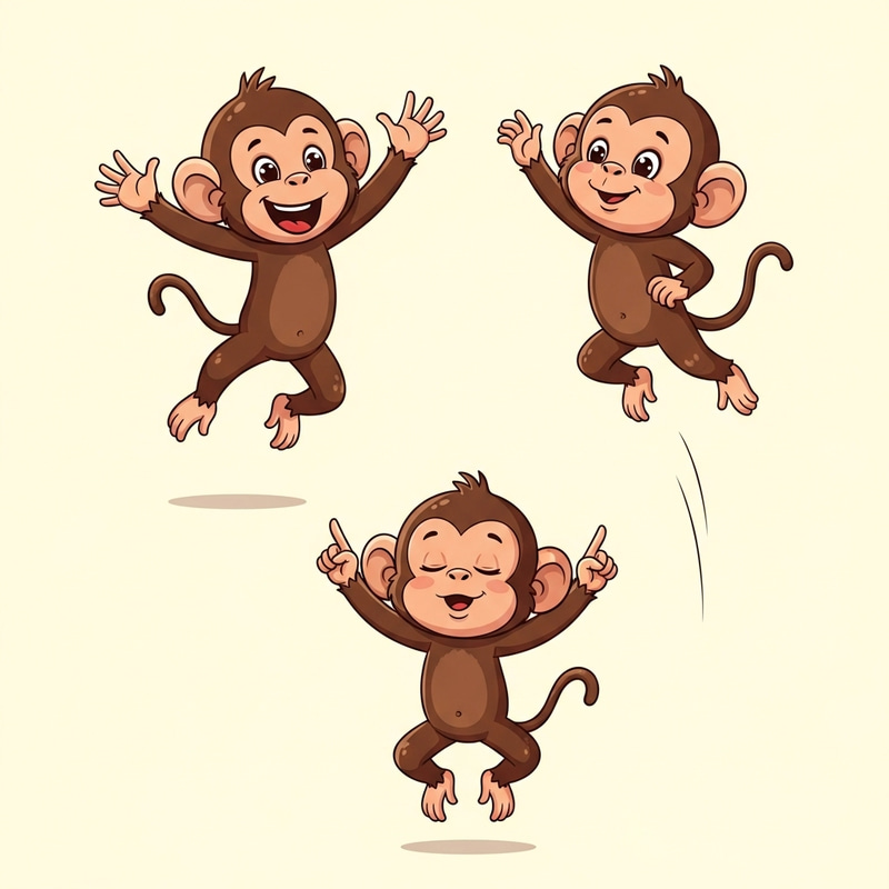 Cute Cartoon Baby Monkeys Jumping in Three Poses Vector Cute Cartoon Baby Monkeys Jumping in Three Poses Vector