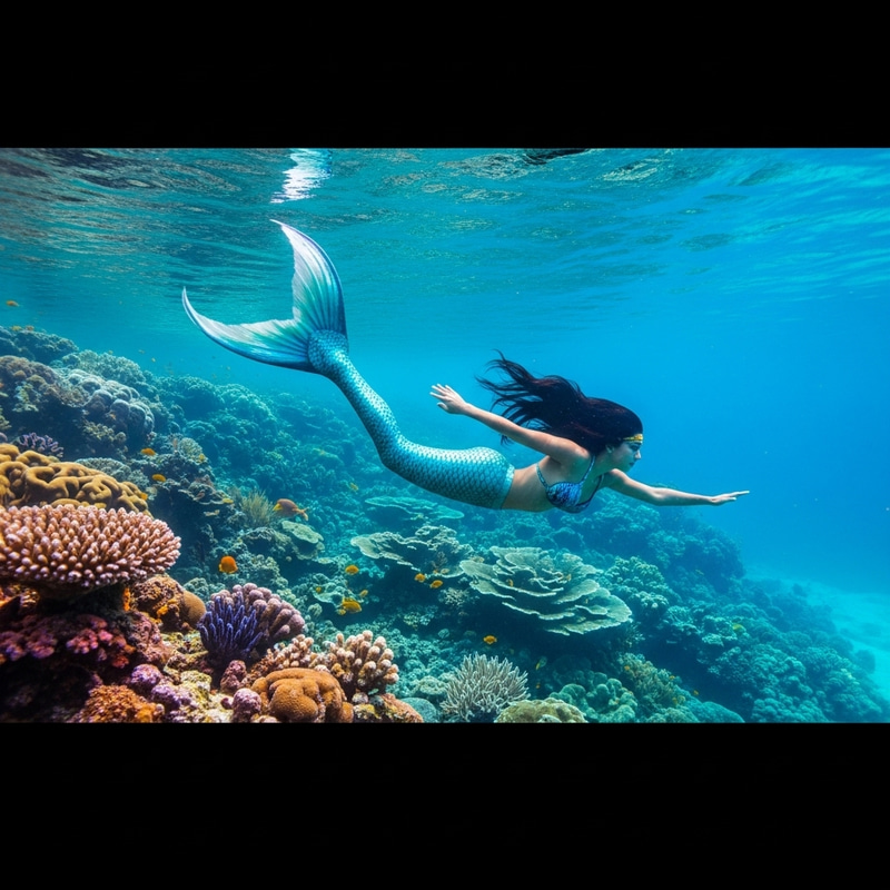 Neon Underwater Fantasy: Mermaid in Vibrant Coral Reef Neon Underwater Fantasy: Mermaid in Vibrant Coral Reef