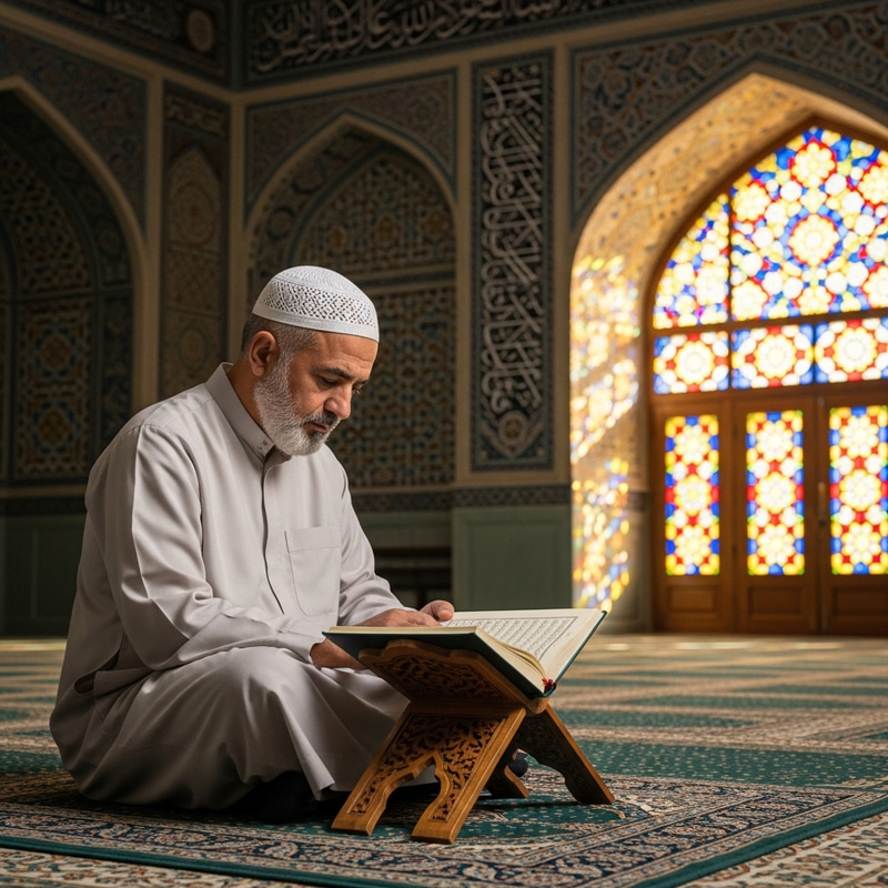 Muslim Reading Quran in Spiritual Setting Muslim Reading Quran in Spiritual Setting