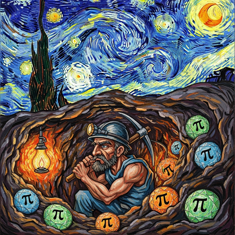 Van Gogh Miner Extracting Precious Gems with Pi Crypto Symbol