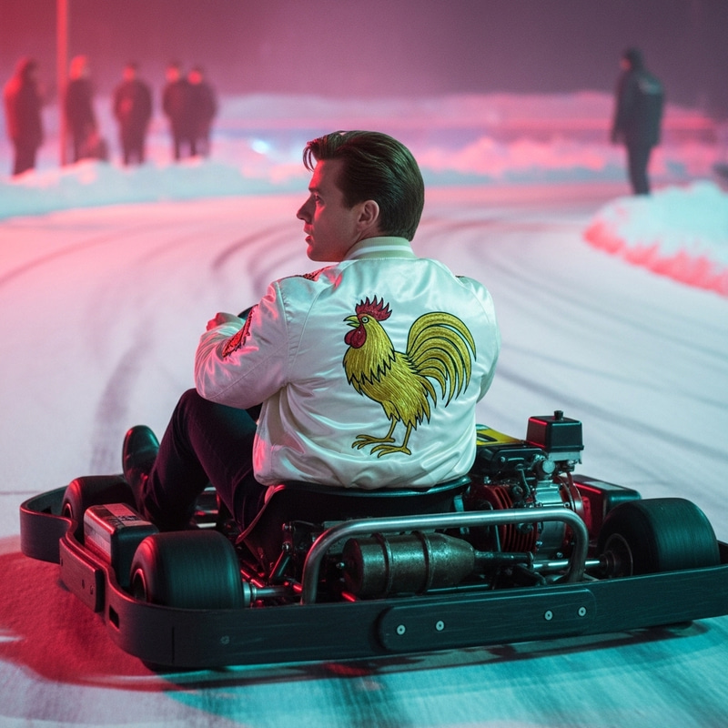 Ryan Gosling Driving Hollywood-Inspired Go-Kart on Snowy Track Ryan Gosling Driving Hollywood-Inspired Go-Kart on Snowy Track
