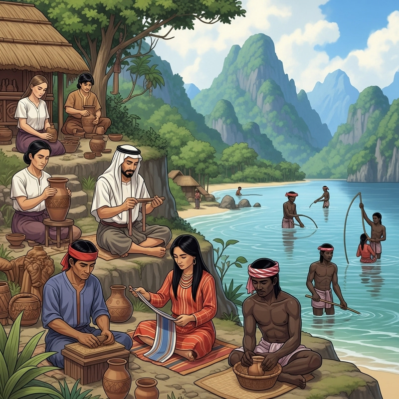 Pre-Colonial Philippines Tribes: Crafting & Fishing Scenes