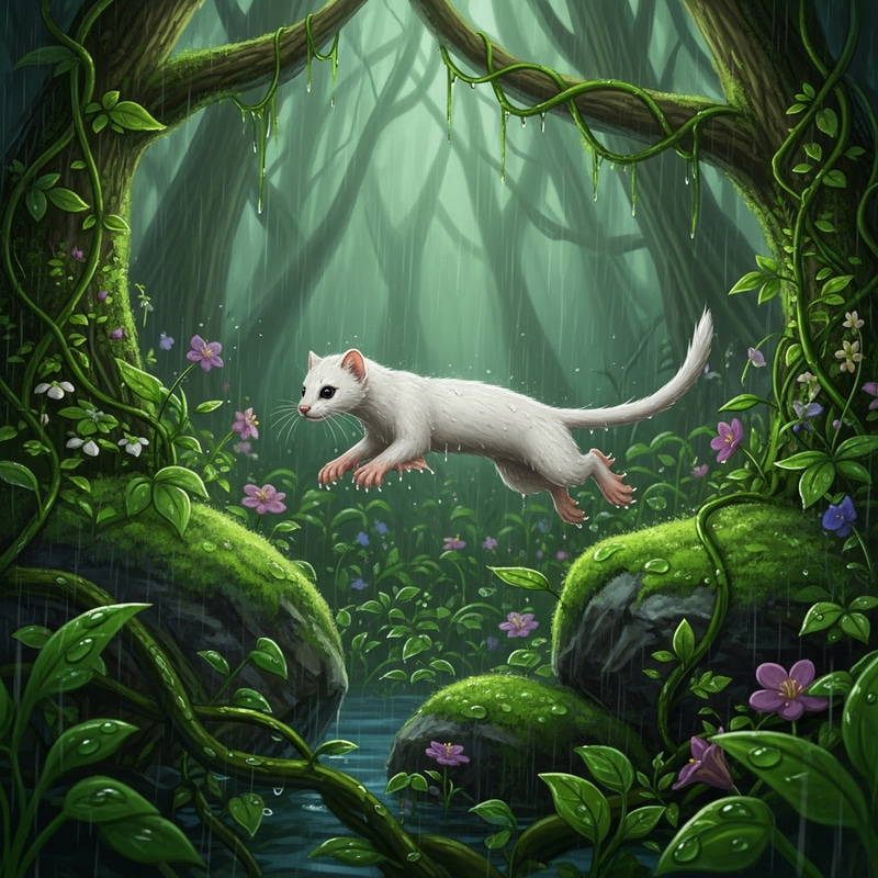 Rain World Slugcat: A Nimble Creature in Lush Forest Scene Rain World Slugcat: A Nimble Creature in Lush Forest Scene