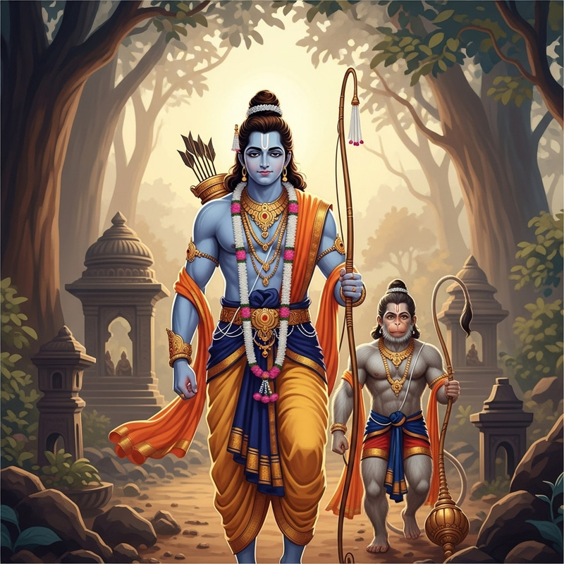 Rama and Hanuman in Joyful Ramayana Scene Rama and Hanuman in Joyful Ramayana Scene