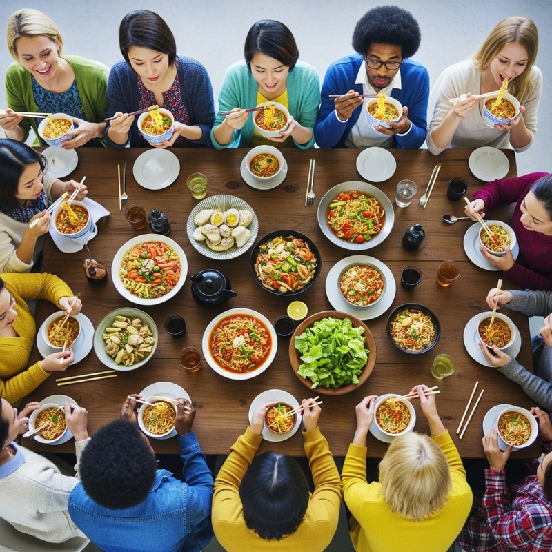 Worldwide Love for Instant Noodles - Diverse Group Enjoying Worldwide Love for Instant Noodles - Diverse Group Enjoying