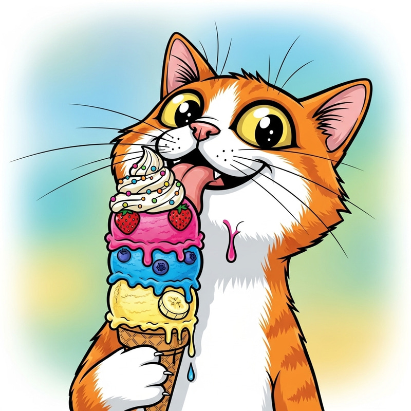 Playful Cat Eating Ice Cream Playful Cat Eating Ice Cream