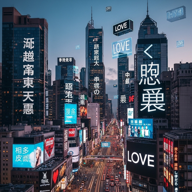Love Messages Adorning Cityscape at Twilight Love Messages Adorning Cityscape at Twilight