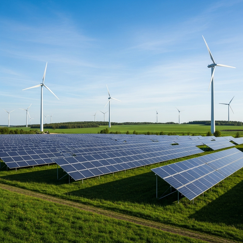 Wind Turbines and Solar Panels in Green Energy Landscape Wind Turbines and Solar Panels in Green Energy Landscape