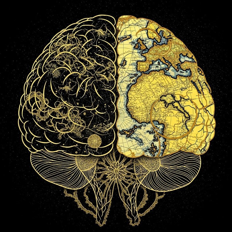 Black Yellow Gold Brain Map Fusion Artwork