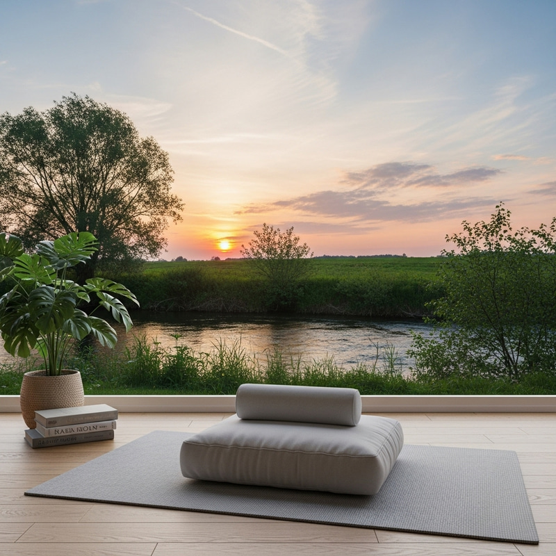 Tranquil Meditation Setting with Serene Backdrop Tranquil Meditation Setting with Serene Backdrop