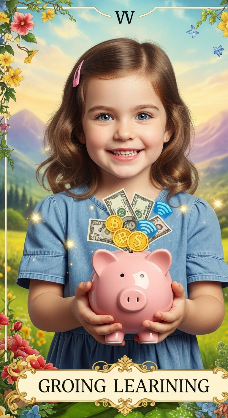 Magical 3-Year-Old Girl with Piggy Bank | Financial Wisdom Imagery Magical 3-Year-Old Girl with Piggy Bank | Financial Wisdom Imagery