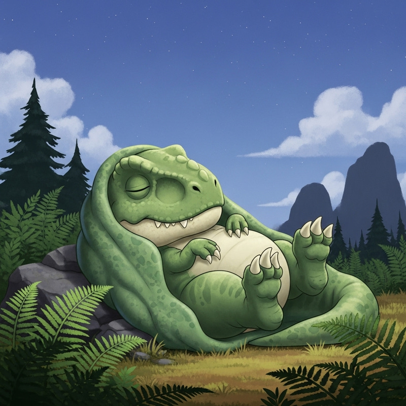 Adorable Sleeping T-Rex in Prehistoric Landscape