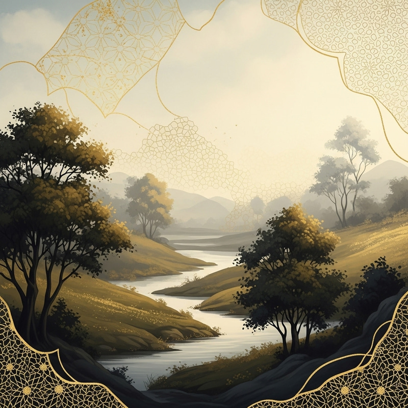 Serene Islamic Landscape Art | Golden Hues & Spirituality Serene Islamic Landscape Art | Golden Hues & Spirituality
