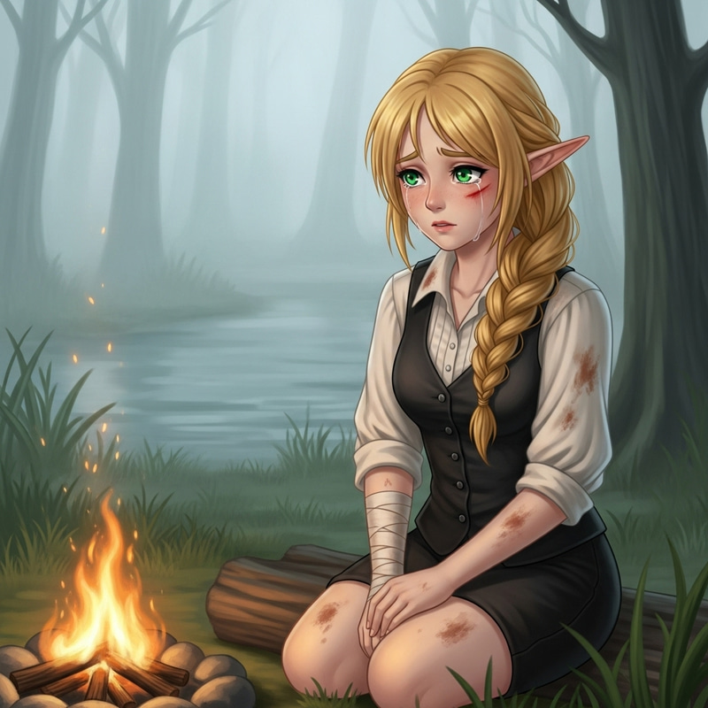 Tranquil Elf Girl - Emotional Swamp Scene Tranquil Elf Girl - Emotional Swamp Scene