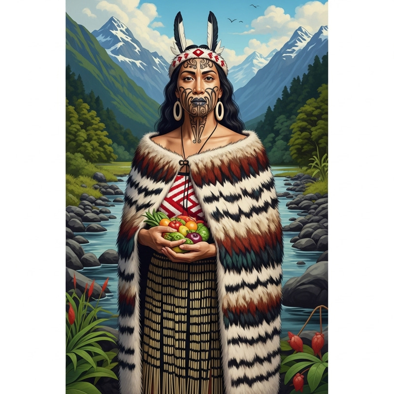 Maori Woman Embodying Grace and Strength | Natural Landscape | Eating Healthy Food Maori Woman Embodying Grace and Strength | Natural Landscape | Eating Healthy Food