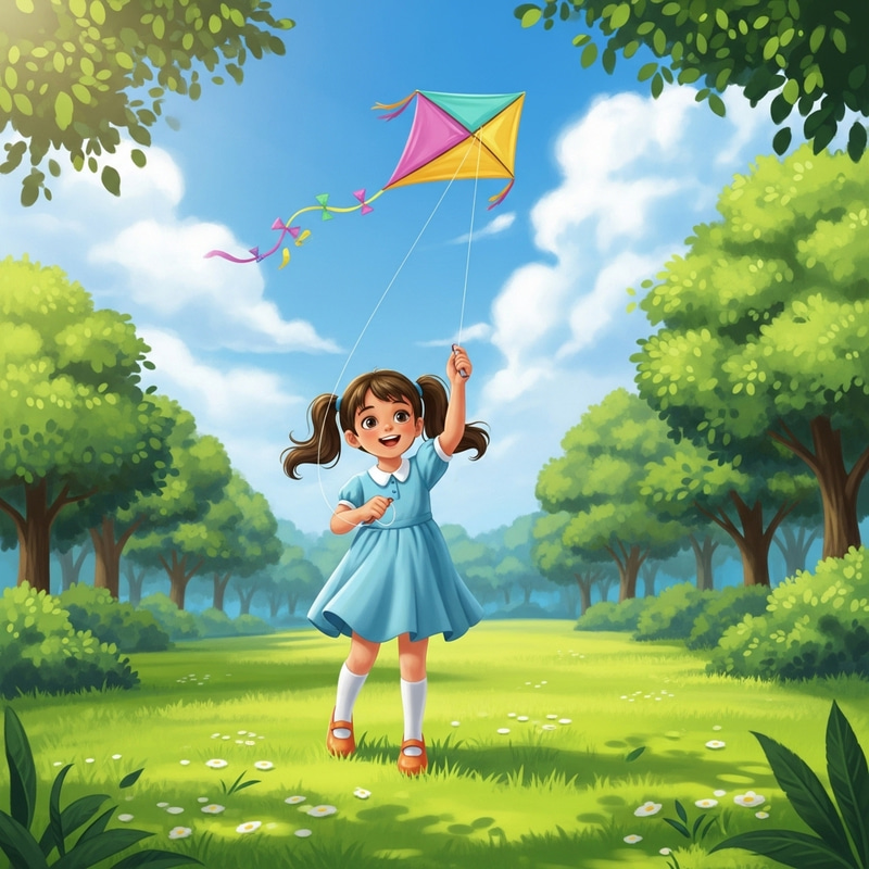 Happy Girl Flying Kite in Pretty Park | Website Name Happy Girl Flying Kite in Pretty Park | Website Name