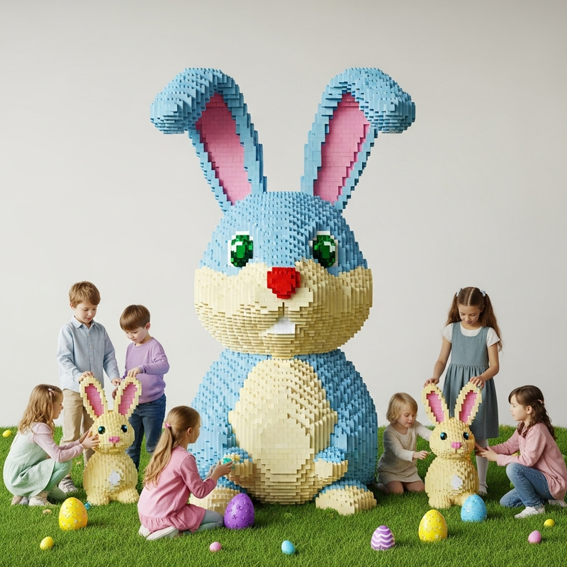 Colorful Easter Bunny Construction - A Festive Scene Colorful Easter Bunny Construction - A Festive Scene