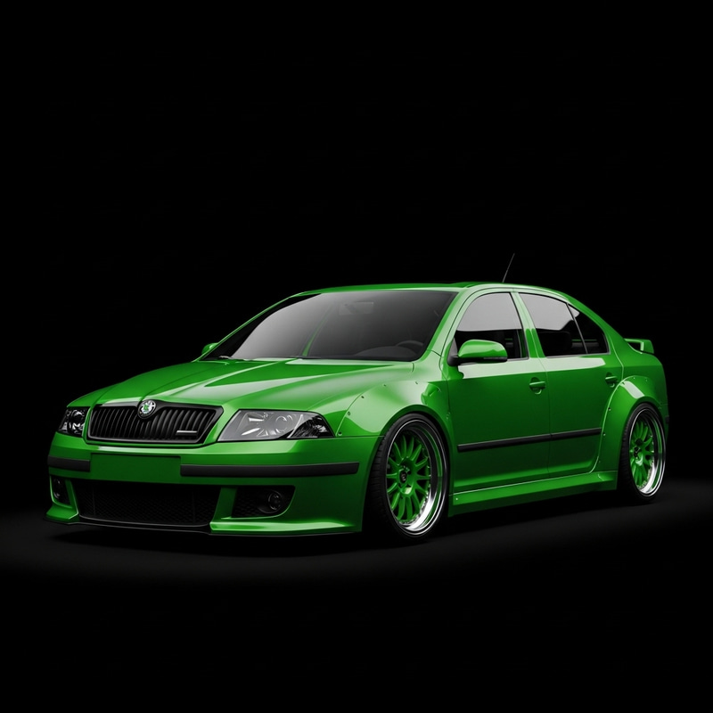 Striking Green Skoda Octavia A4 Widebody on Black Background