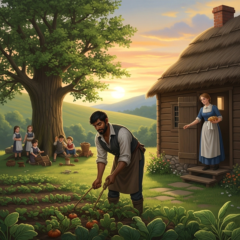 My Story from a Humble Beginning - A Serene 1800s Rural Landscape at Sunset My Story from a Humble Beginning - A Serene 1800s Rural Landscape at Sunset