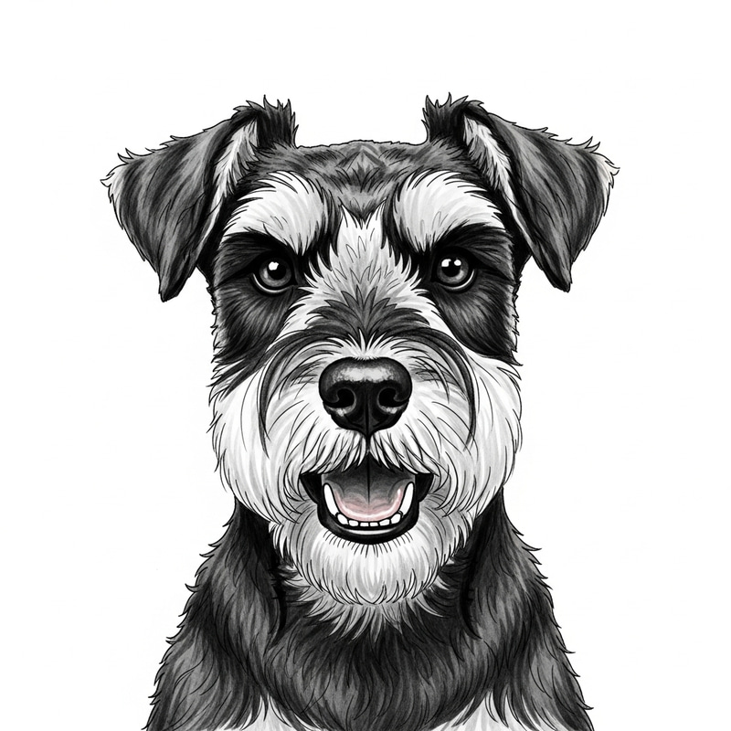 Adorable Black and White Schnauzer Illustration Adorable Black and White Schnauzer Illustration