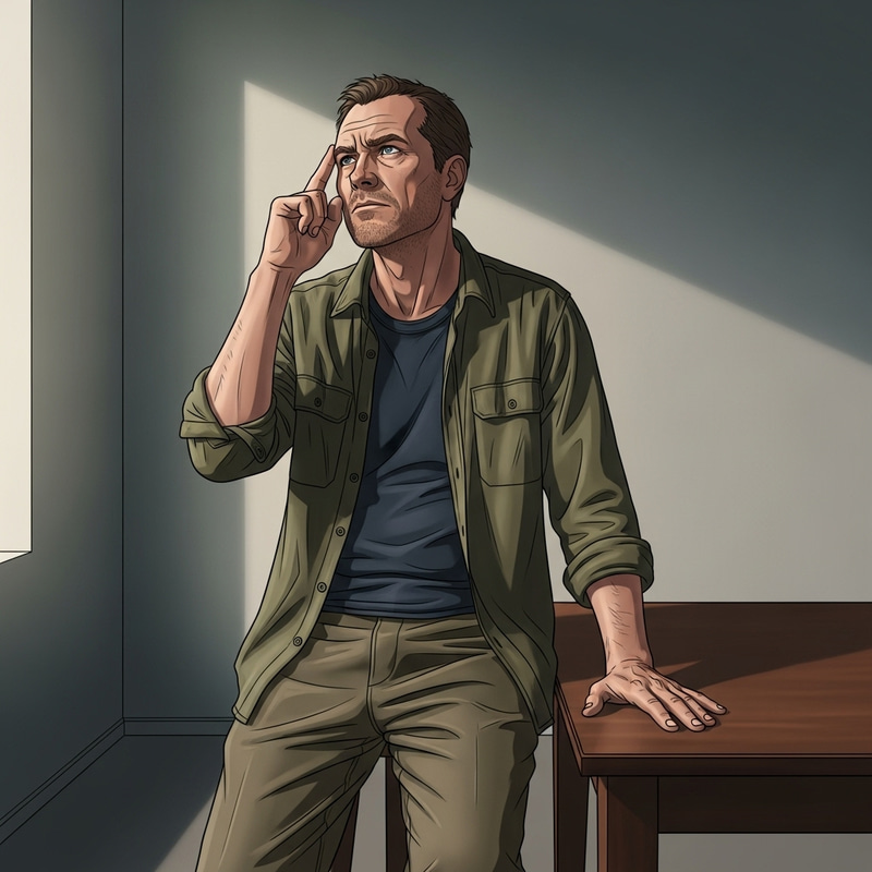 Pensive Middle-aged Man Lost in Thought Pensive Middle-aged Man Lost in Thought