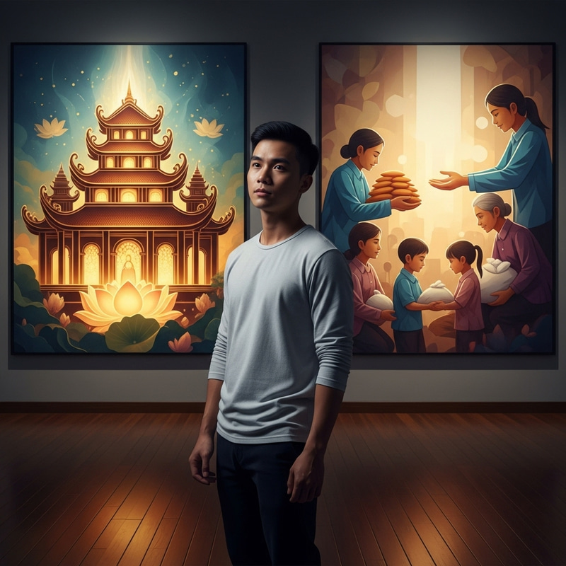 Vietnamese Man Deciding Between Building Temple or Helping the Needy Vietnamese Man Deciding Between Building Temple or Helping the Needy
