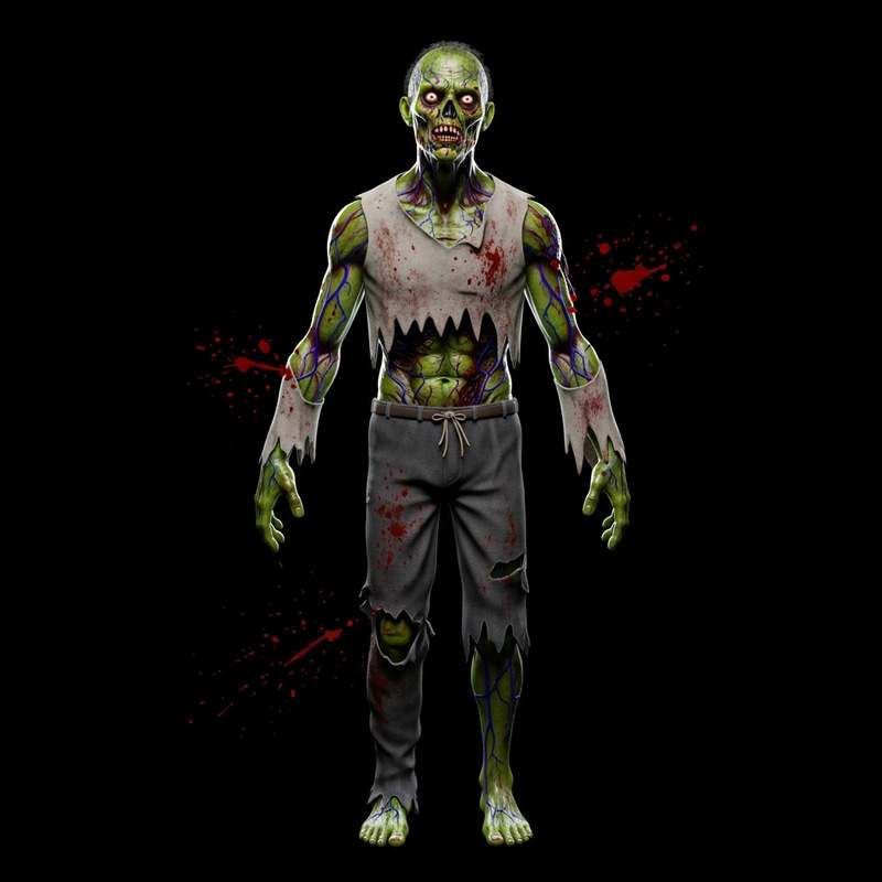 Eerie 3D Zombie with Green Skin and Veins - Haunting Realism
