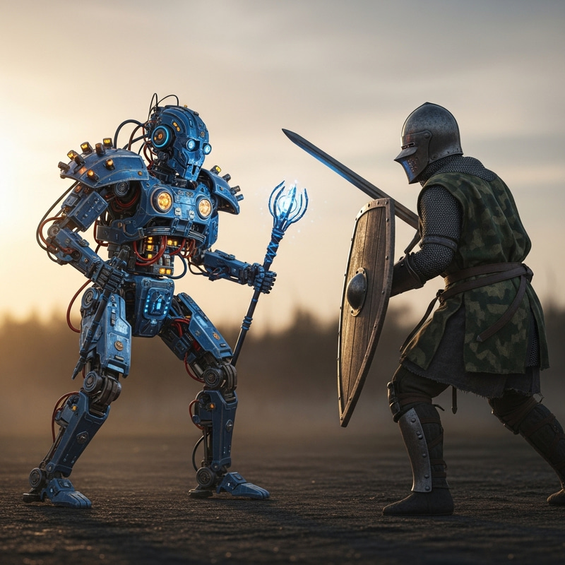 Elrich vs Farfadox: Epic Clash of Robot and Knight Elrich vs Farfadox: Epic Clash of Robot and Knight