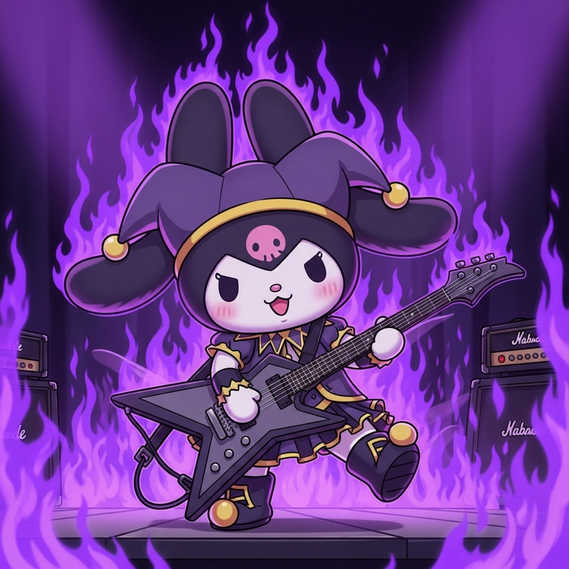 Kuromi Rabbit at Heavy Metal Concert with Purple Fire Kuromi Rabbit at Heavy Metal Concert with Purple Fire