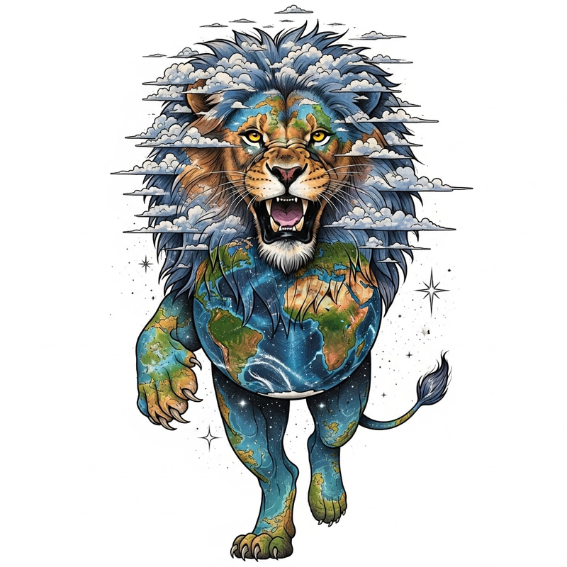 Lion and Earth Tattoo Design - Nature's Majestic Symbol